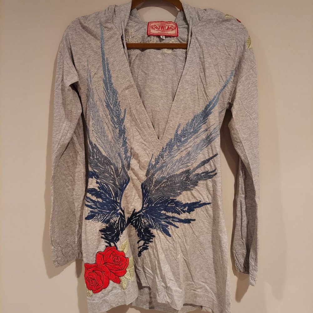 JWLA Grey Hooded Print top